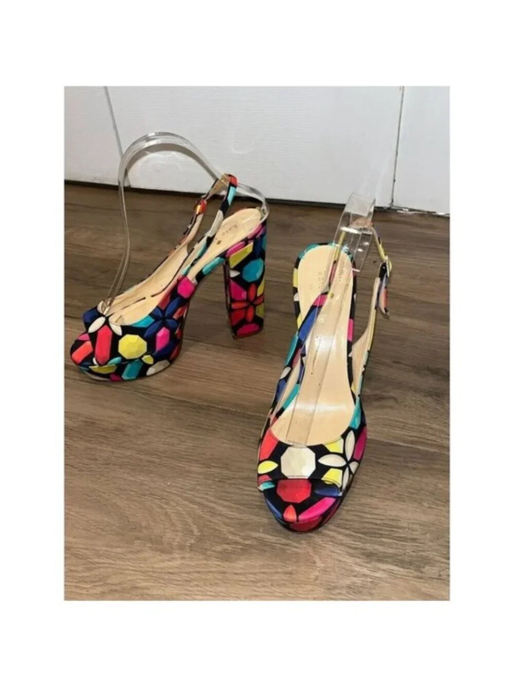 Kate Spade Multicolour Slingback Platform Heels Peep Toe Sandel Women's Size 7.5